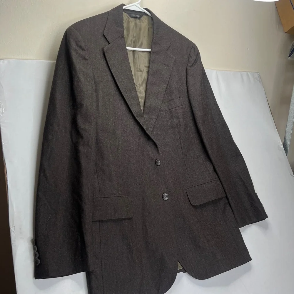 Vintage Chaps Ralph Lauren Mens Virgin Wool Blazer Brown Herringbone Made USA